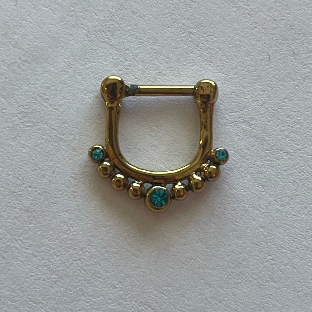 Gold-Tone Septum Hoop with Teal Stones - Women Jewelry Earrings